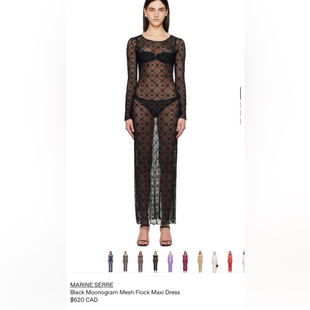 AUTHENTIC Marine Serre Black Monogram Mesh Flock Maxi Dress